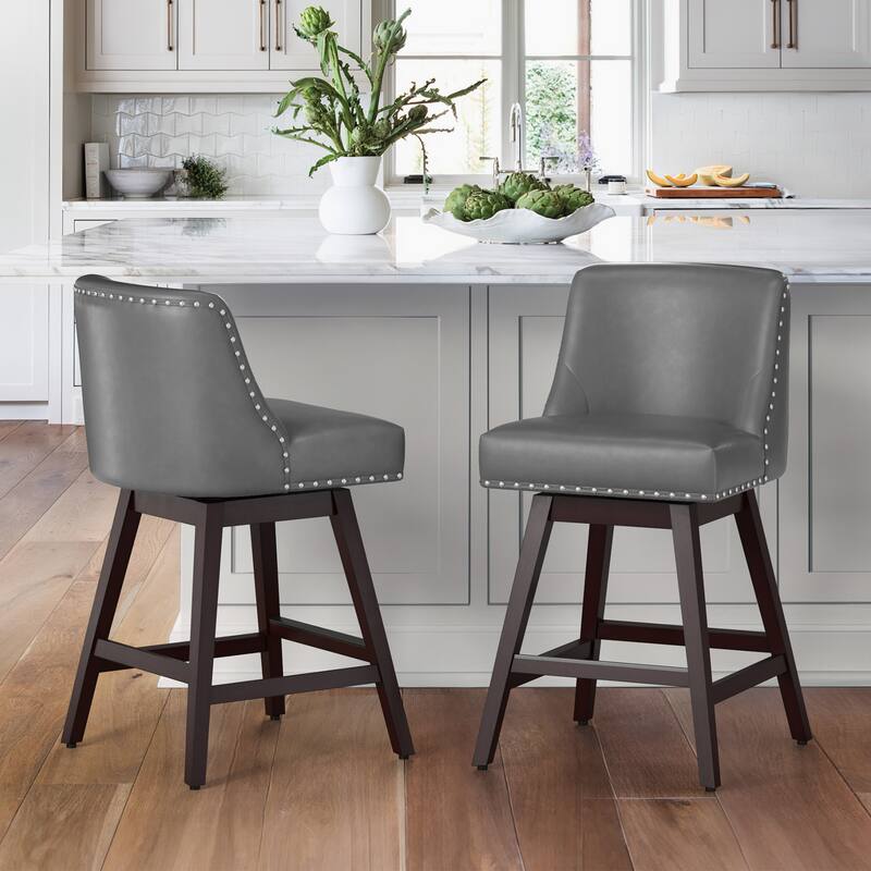 26 in. Fabric Upholstered Counter Height Swivel Bar Stool with Footrest - 19.6"D x 19.6"W x 37"H