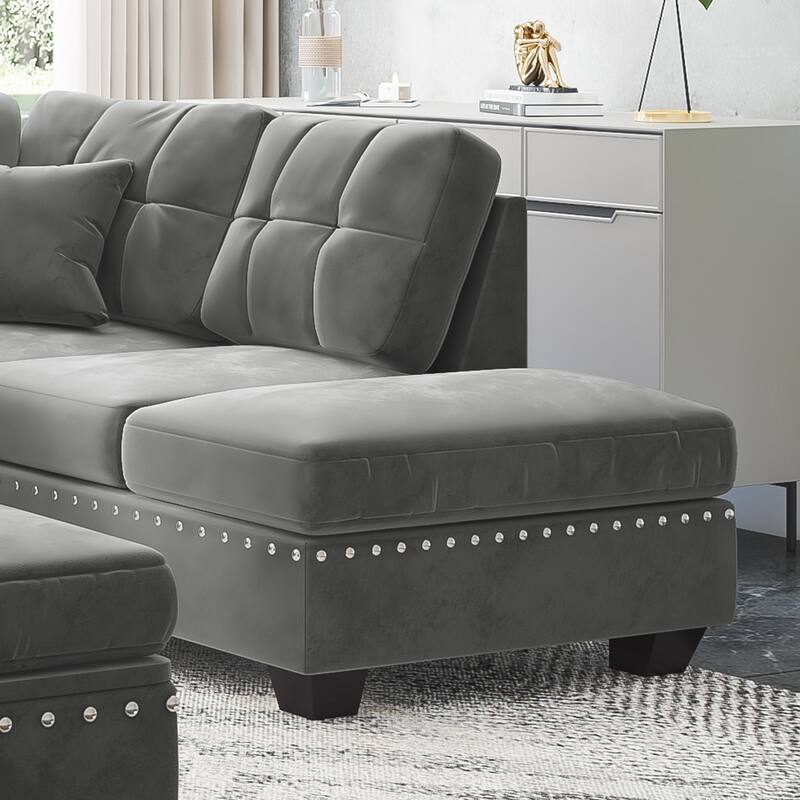 105 inch Reversible Sectional Sofa L shape Couch Space Saving with Storage Ottoman and Cup Holders Design