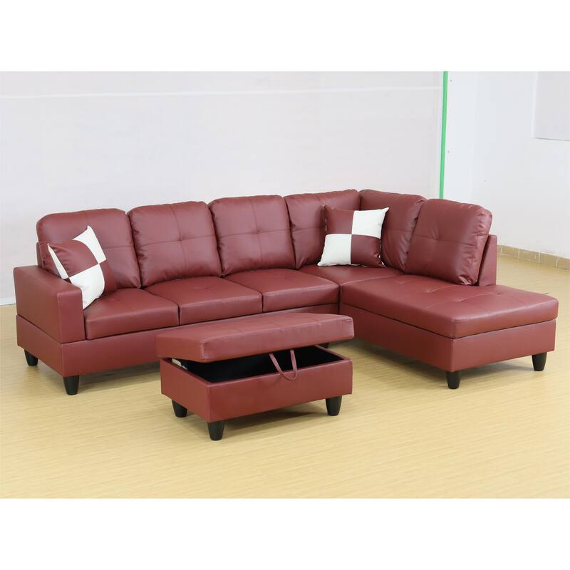 KISRAIS 103" Wide 3-Piece Vegan Leather Sectional Sofa Set - 103.5"W*74.5"D*35"H