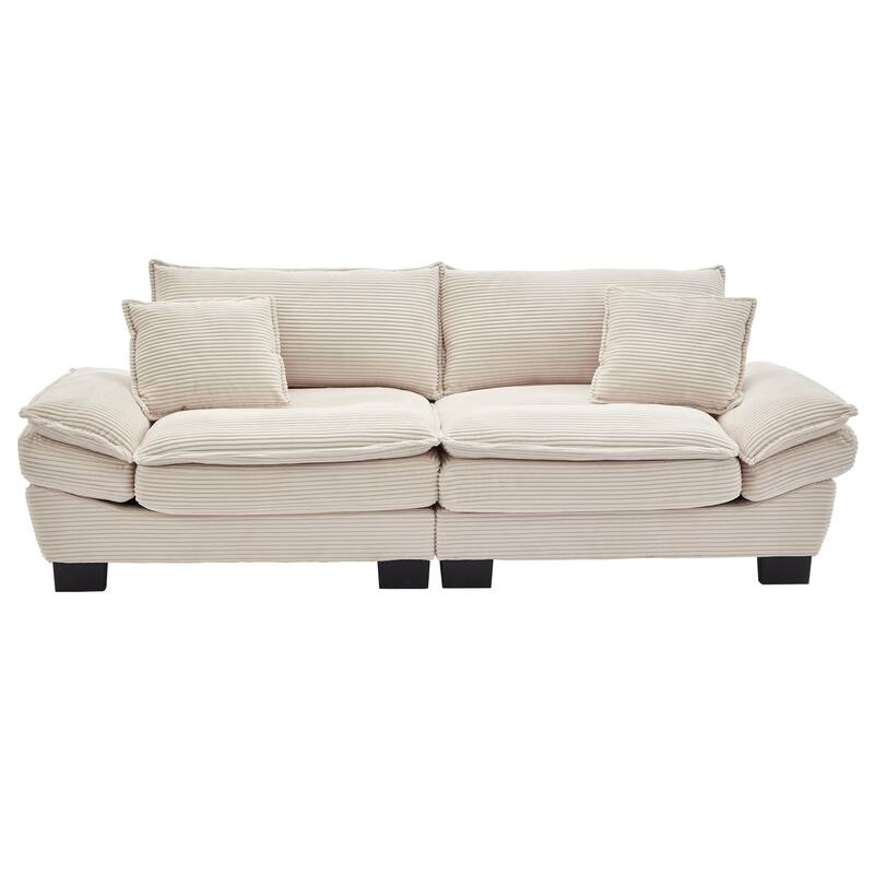 84 Inch Modern Style Sleeper Sofa, Corduroy Upholstered Sofa with Pillows,Deep Seat