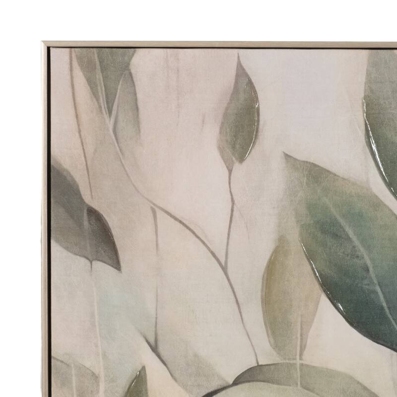 Wood Canvas Framed Art Modern Glam Leaf Design (Set of 2) - 50" Tan
