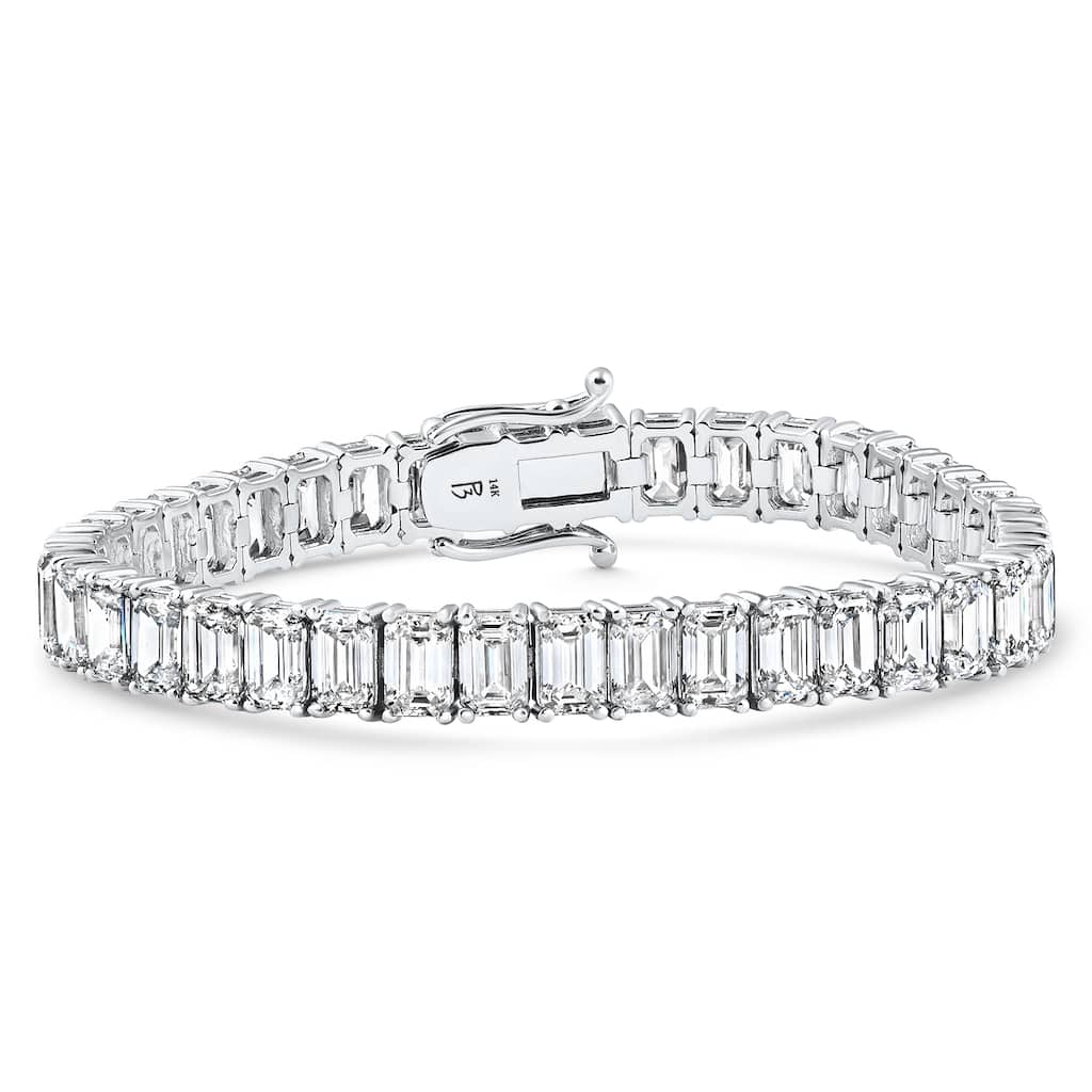 Bliss Diamond 28Ct Emerald Diamond Tennis Bracelet White Gold 7" 17.5g Lab Grown