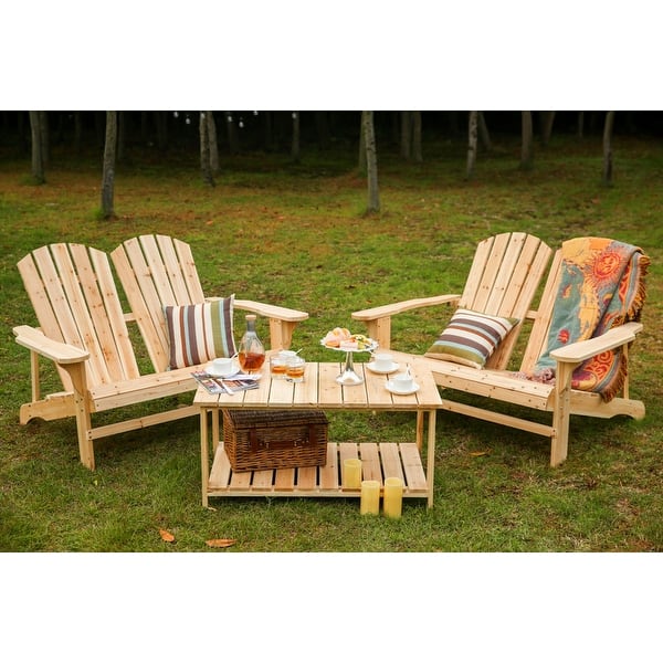 slide 2 of 3, PATIO FESTIVAL 3-Piece Wood Adirondack Loveseat with Table Natural