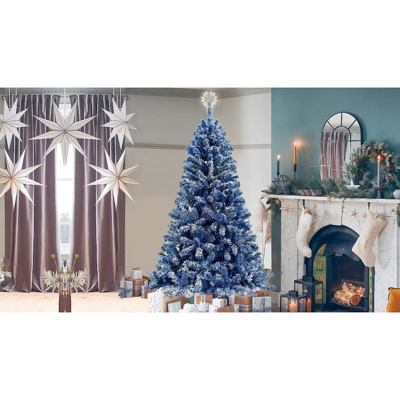 6FT Pre-Lit Flocked Hinged Artificial Fir ChristmasTree w/750 Branch Tips X-mas