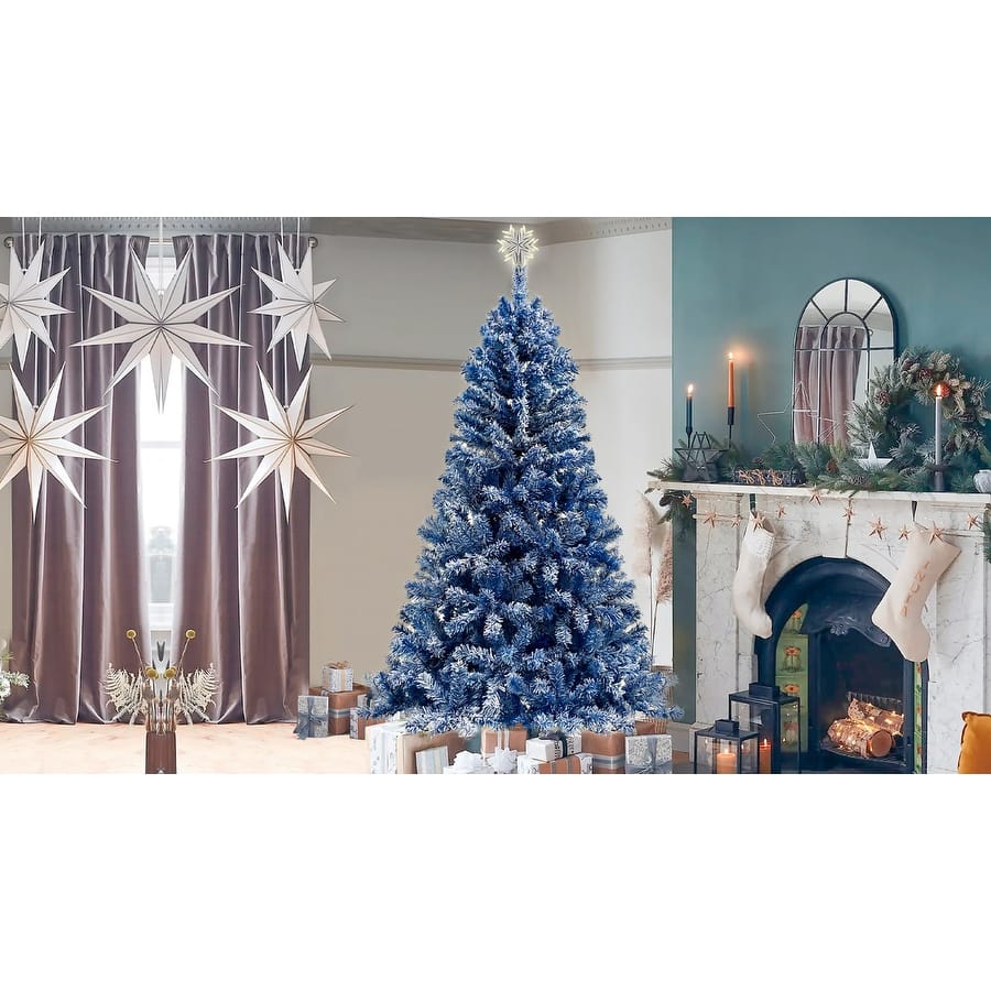 6Ft PreLit Hinged Artificial Fir Christmastree, Xmas Tree Snow Flocked