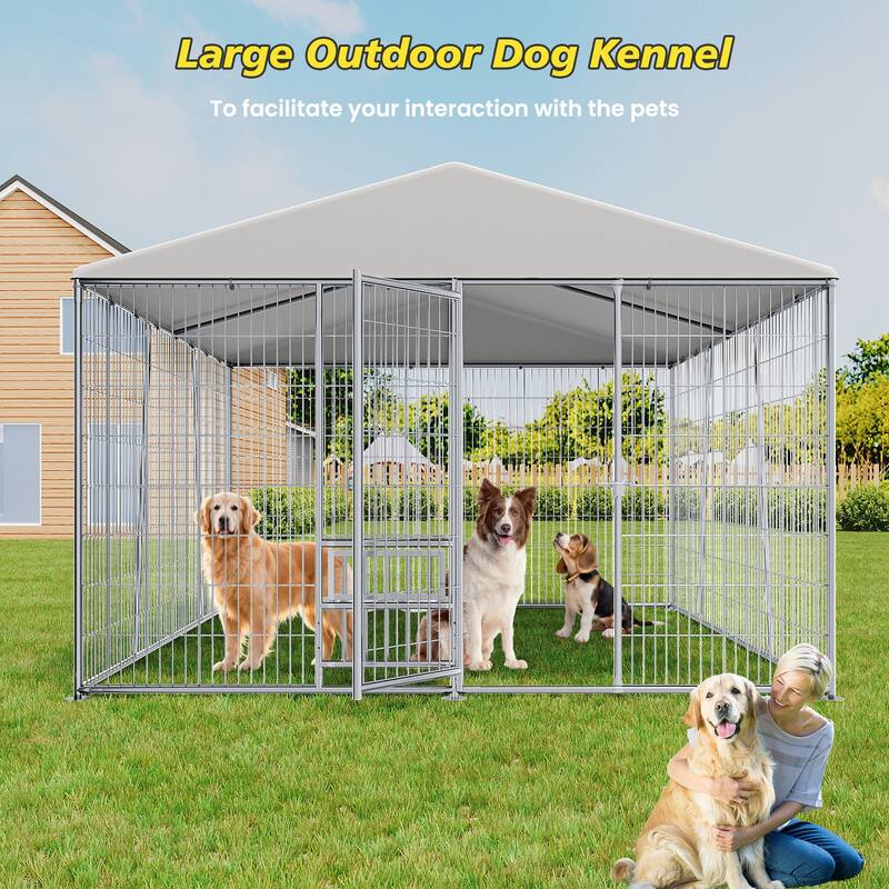 GDF Studio - Ironhaven Pro Outdoor Dog Kennel with Feeding Station