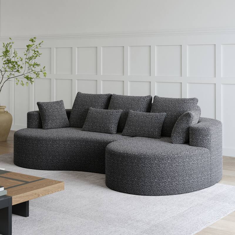 Oversized Chenille Upholstered Boneless Sofa, L-Shaped Curved Sectional Sofa, Deep Seat Cloud Couch with 7 Pillows