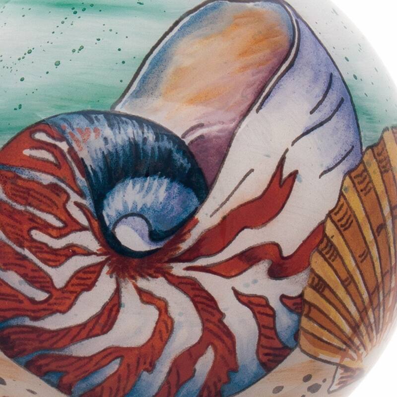 Sea Shell Hand Painted Mouth Blown Glass Ornament - 3" x 3" x 3"