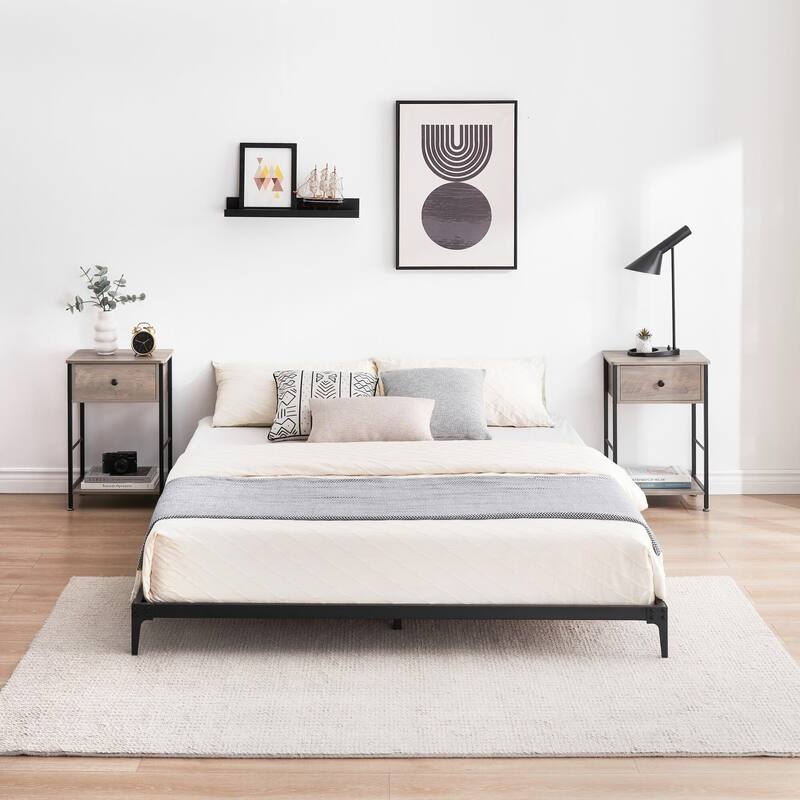 Metal Bed Frame, Low Platform Bed Frames - Black3 - Queen