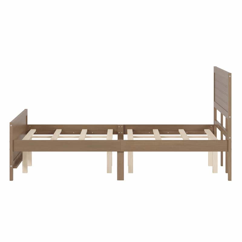 Wood Platform Bed Frame with Headboard and Wood Slat Support