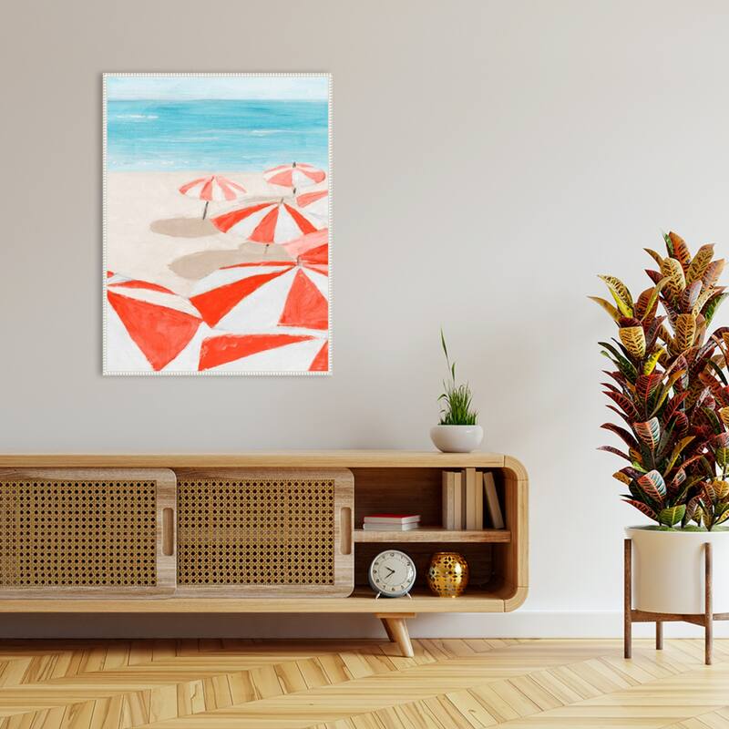 Umbrellas To The Sea No. 2 by Lorenzo collective Framed Canvas Wall Art Print