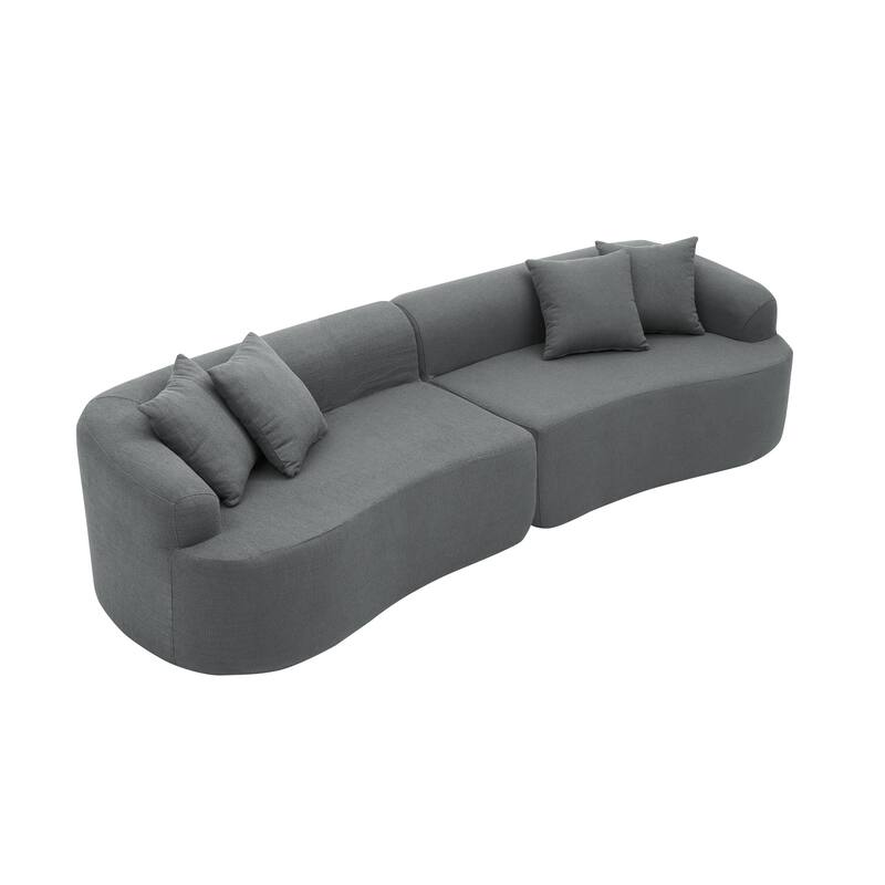 Curved Modular Sectional Sofa, Compressed 4-Seater Foam Couch, Comfy Wool Fabric Upholstered Sofa for Living Room, Bedroom