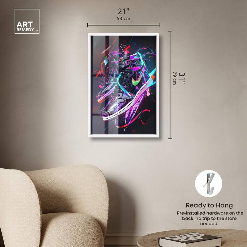 Neon Ribbons Sneakers Shadowbox by Art Remedy