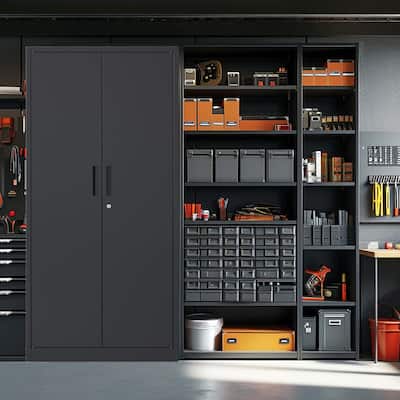 72"H Metal Garage Storage Cabinet,Steel Locking Cabinet with Doors and 4 Adjustable Shelves