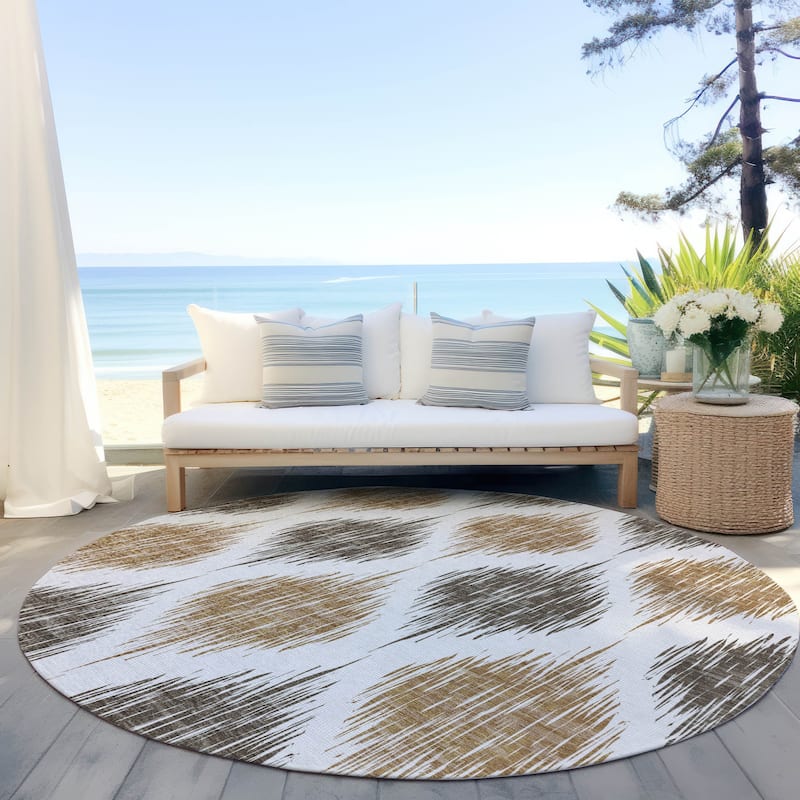 Machine Washable Indoor/ Outdoor Chantille Contemporary Geo Rug - Chocolate - 8' x 8'