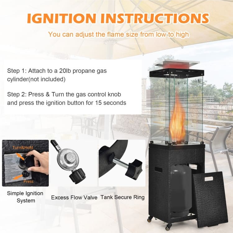 41 000 BTU Propane Patio Heater with Metal Hood - 15.5" x 15.5" x 62" (L x W x H)