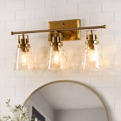 ExBrite Farmhouse 3-lights Bathroom Dimmable Golden Art Glass Vanity Lights Wall Sconces