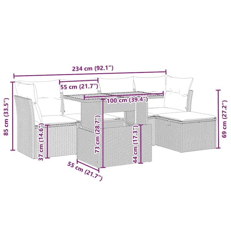6 Piece Garden Sofa Set with Cushions - 21.7 x 39.4 x 28.7 in