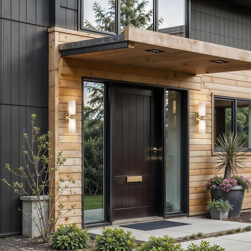 Glass Double Wall Sconce - Metal, Glass Matte Black, Ivory 2-Light Sconce for Bathroom or Entryway in Modern, Mid-Century Style