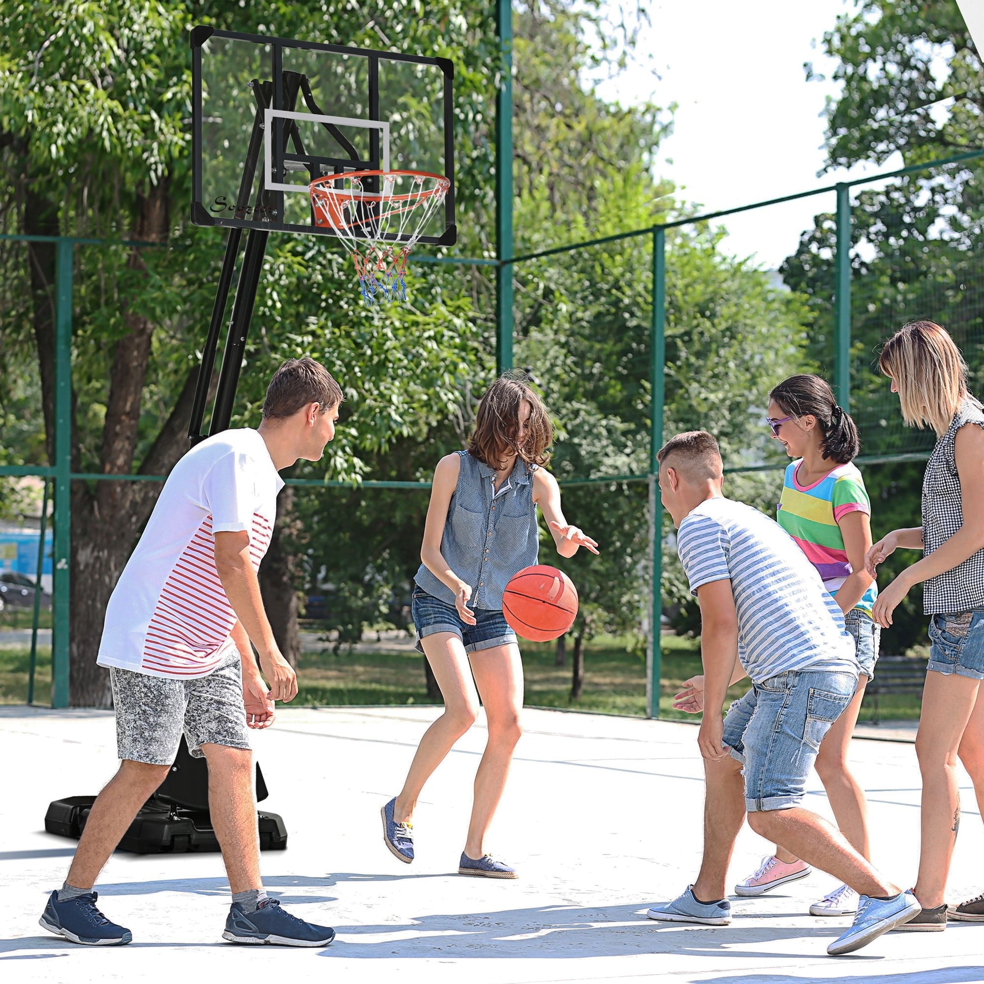 Soozier Portable Basketball Hoop, 9.6-11.5FT Screw Jack Height-Adjustable Basketball System