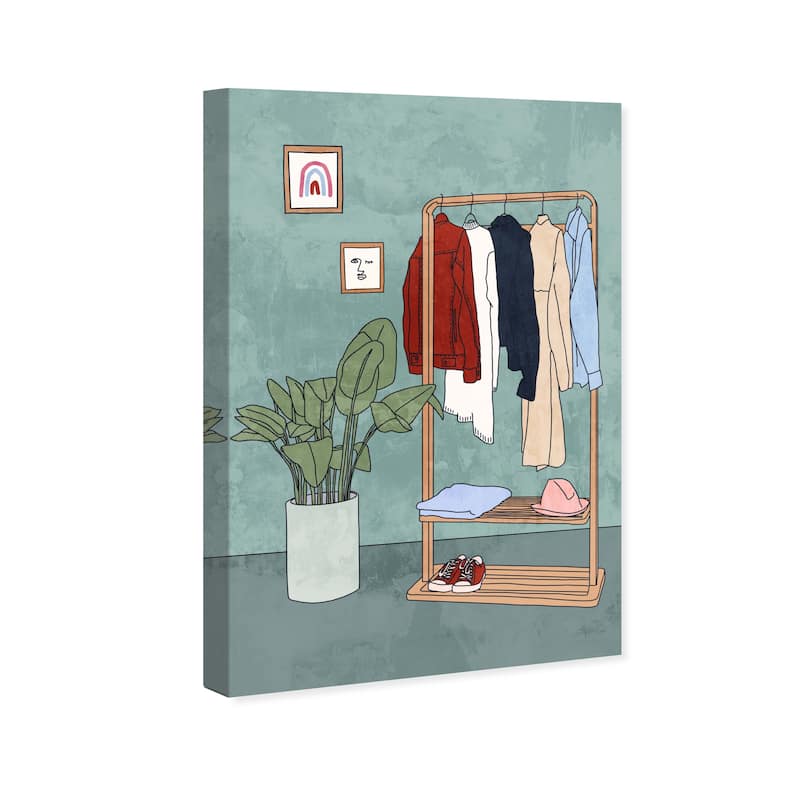 Wynwood Studio Prints Fashion and Glam Some daily clothing Blue and Dark Red Modern & Contemporary Wall Art Canvas Print
