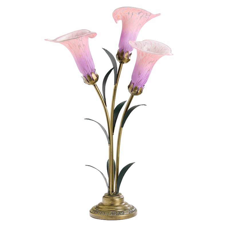 River of Goods Bronze Metal and Glass 3-Shade Calla Lily Table Lamp - Pink