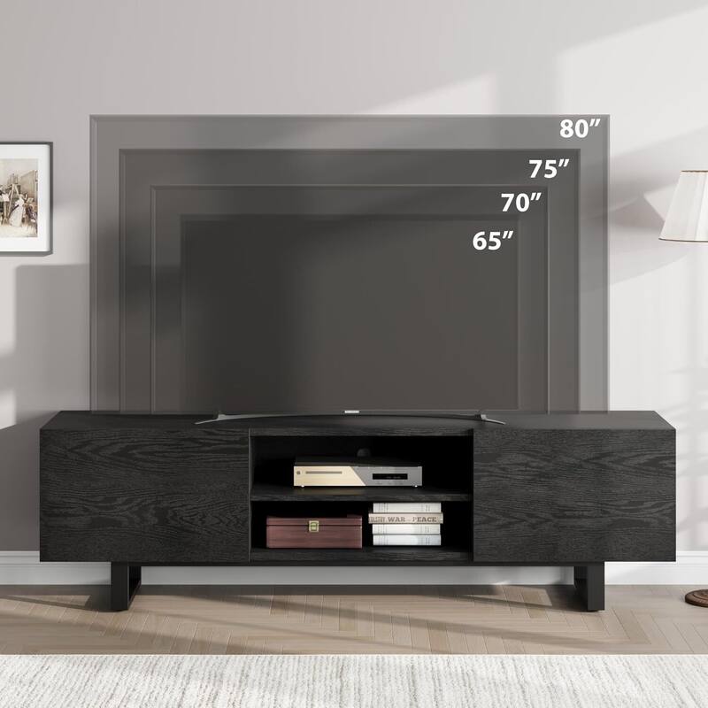 Modern 70" Entertainment Center TV Stand for 65/75/80 Inch TV with 2 Drawers & Open Shelves - N/A