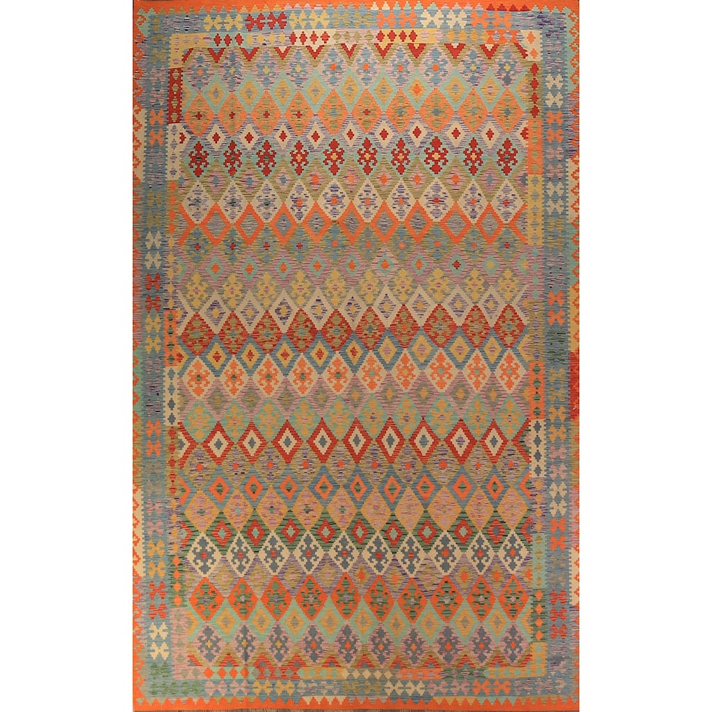 South Western Style Kilim Large Rug Flatweave Oriental Wool Carpet - 10'3"x 16'2"