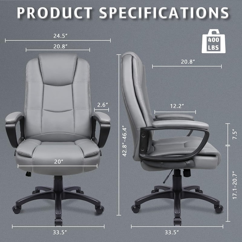 Bossin Big and Tall Office Chair High Back Executive Chair Ergonomic Adjustable Executive Leather Chair,400lbs