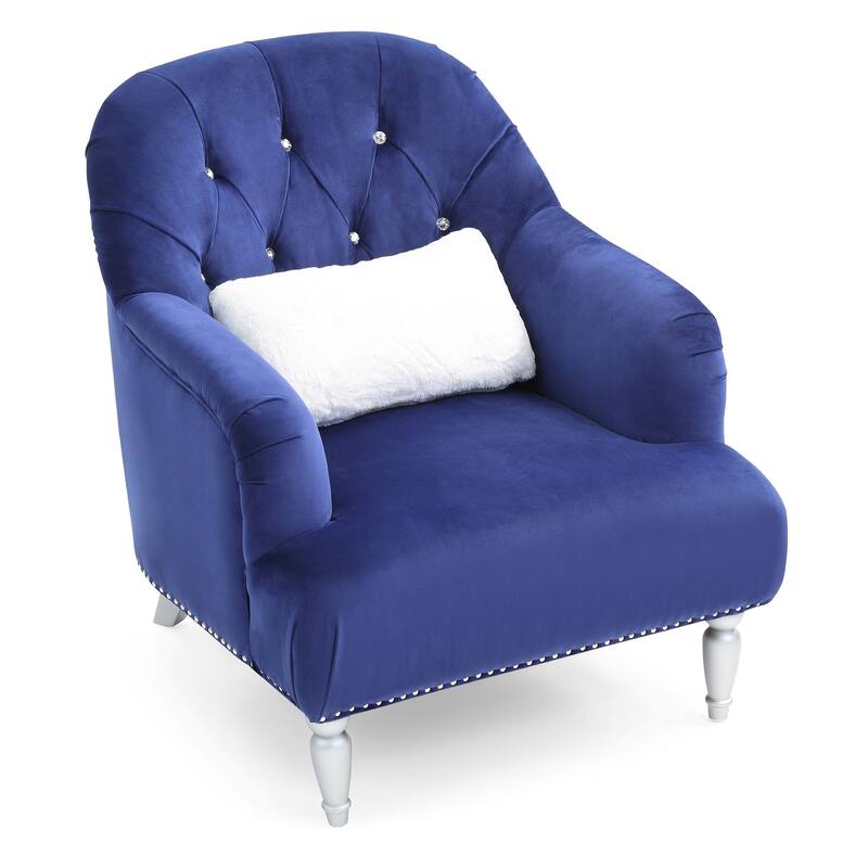 Jeweled Tufted Upholstered Velvet Accent Chair with Throw Pillow - 37" - Blue