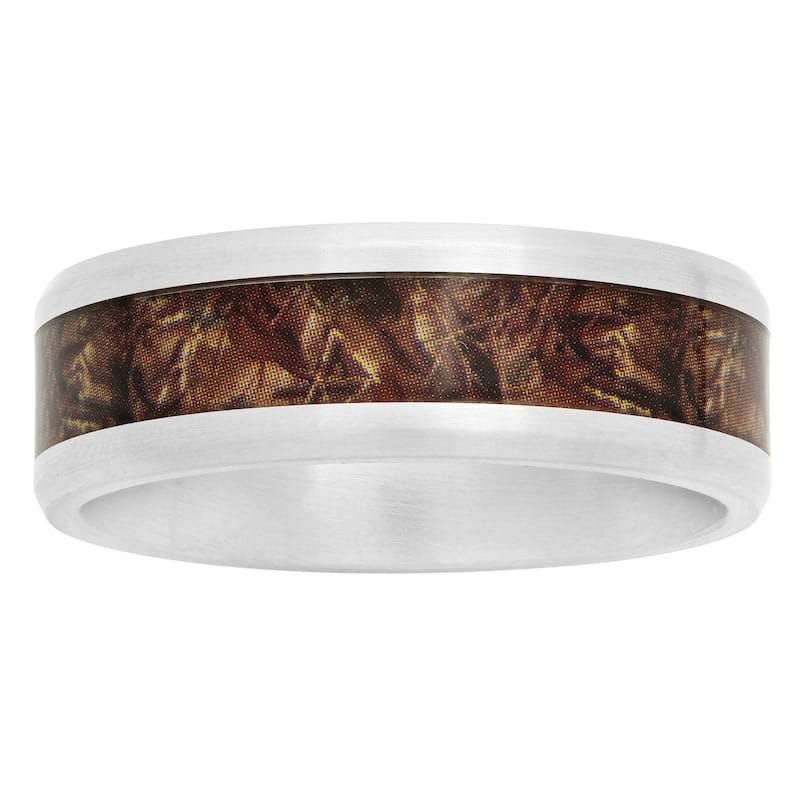Steel Nation Stainless Steel Camouflage 8mm Band - 8 - White