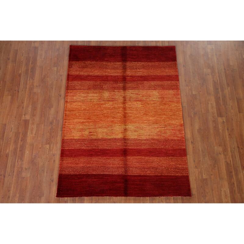 Striped Gabbeh Kashkoli Area Rug Hand-knotted Wool Carpet - 4'6" x 6'2"