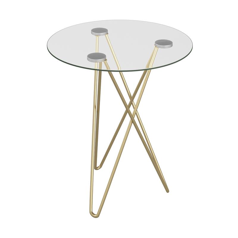 Zoey Round Side Table in Clear Tempered Glass with Matte Brushed Gold Base