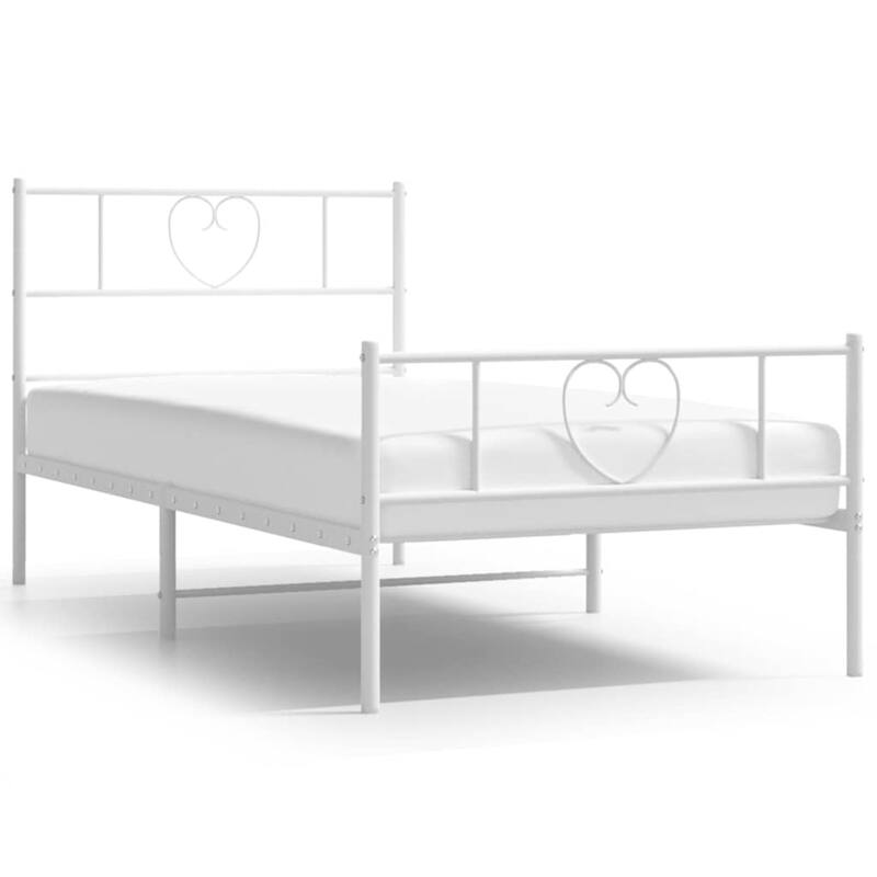 vidaXL Twin Metal Bed Frame with Headboard, White, No Mattress - 77.2" x 41.3" x 35.4"