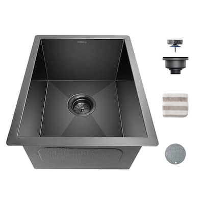 Black Kitchen Sink, 16 Gauge Stainless Steel Single Bowl Undermount Sink-14 x 18 x 8.5