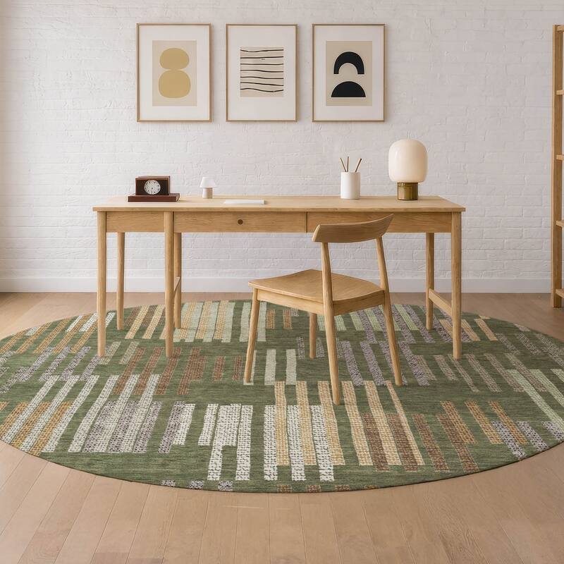 Machine Washable Indoor/ Outdoor Modern Pines Chantille Rug