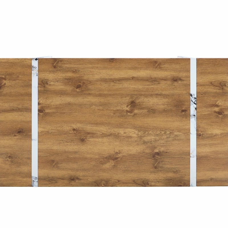 55" Wood Grain Dining Table - White Marble Legs, Stable - Natural