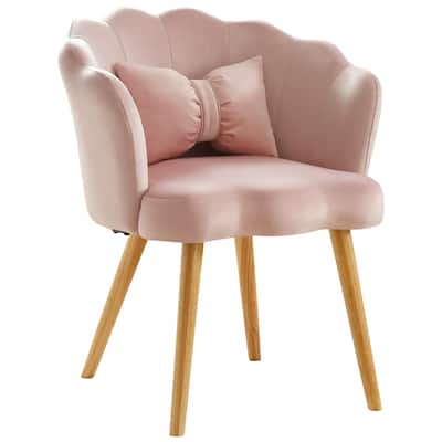 Casual Accent Chairs w/ Thickened Cushion Barrel Chair & Waist Pillow, Pink