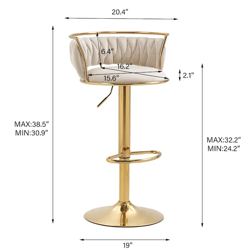 4 Set Modern Velvet Adjustable Swivel Bar Stools with Metal Frame