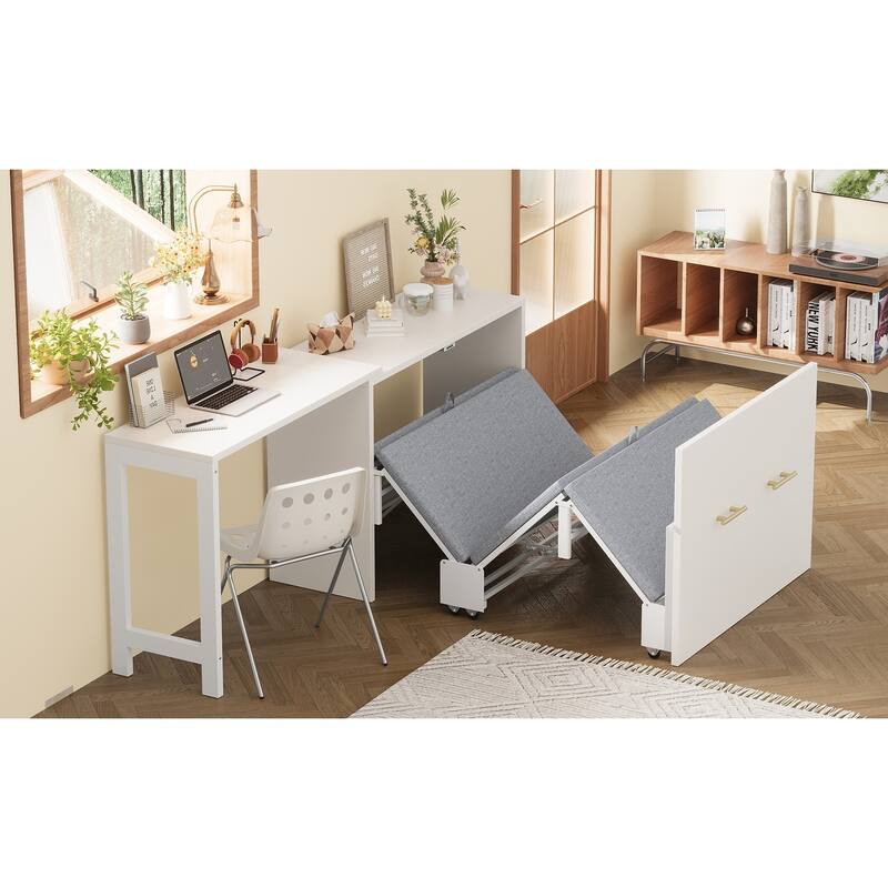 Twin Size Murphy Cabinet Bed with Adjustable Position Desk