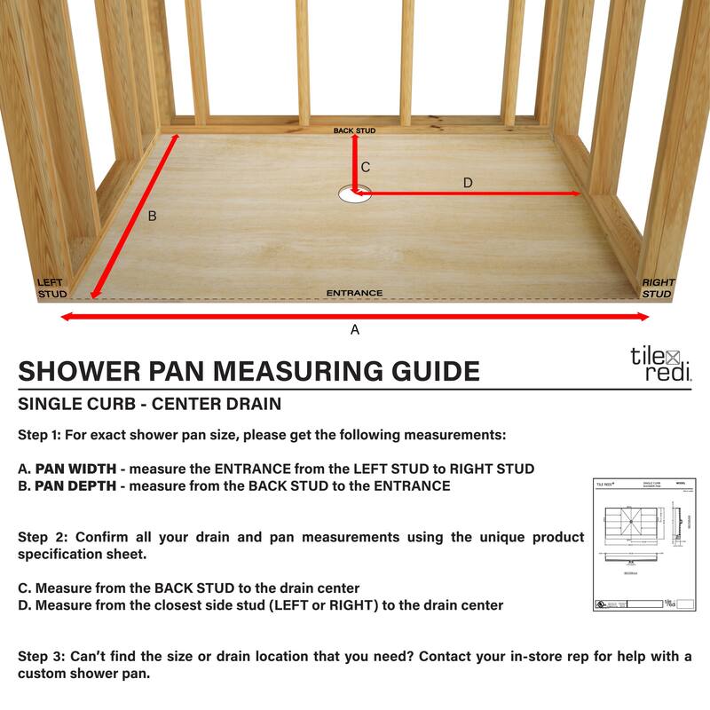 Tile Redi 3772C-PVC Redi Base 72" x 37" Rectangular Shower Base with