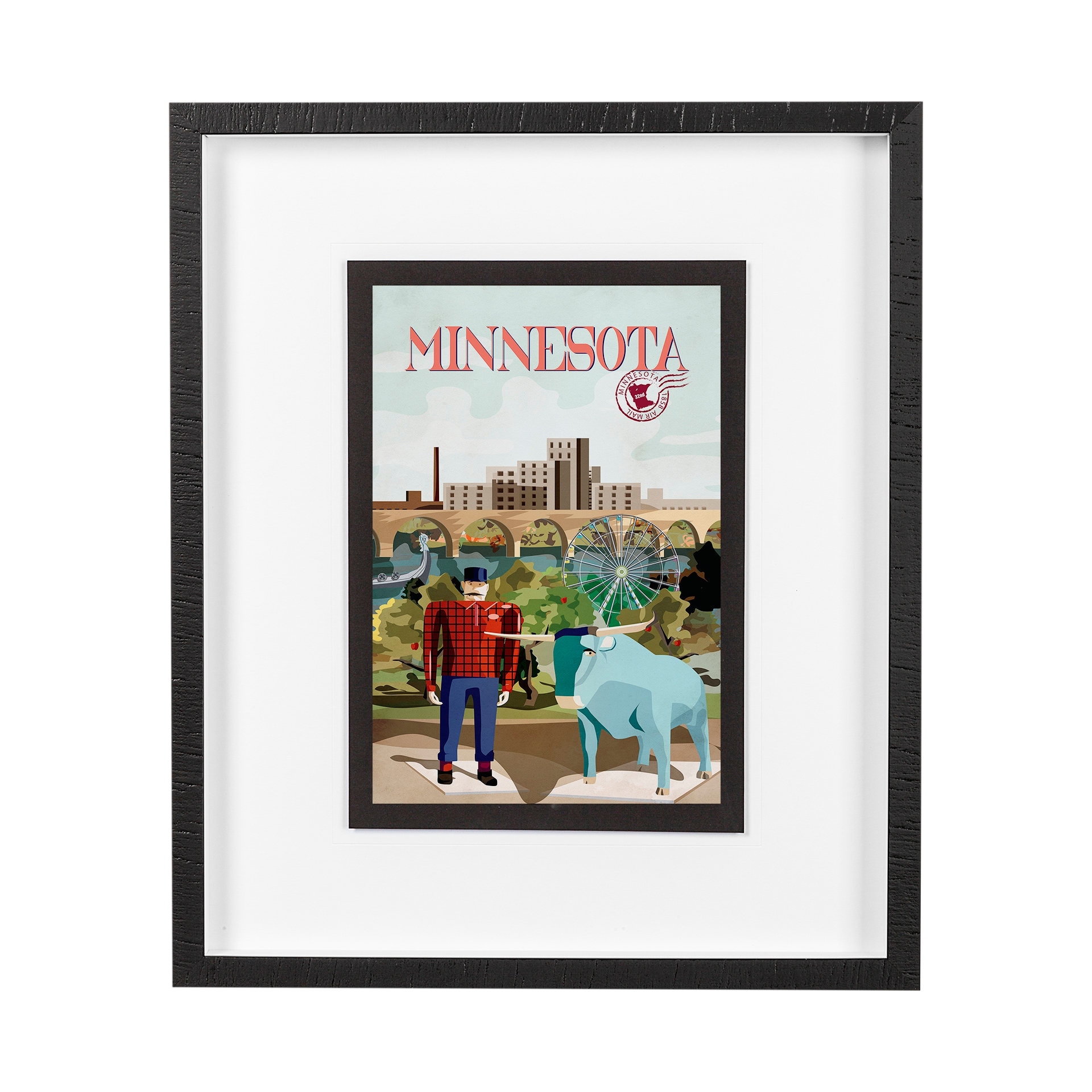 Minnesota Go USA (M) by Mercana Studio a Framed Art Print Matted under Glass