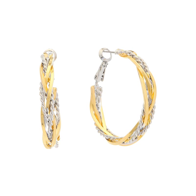 Juvell Two Tone Gold Plated Brass Diamond Cut Hoop Earrings - N/A