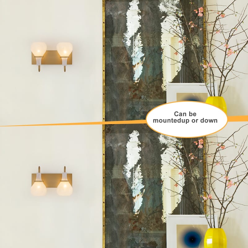 Modern Gold Vanity Light with Clouded Glass Bulb-Vase Shades Bathroom