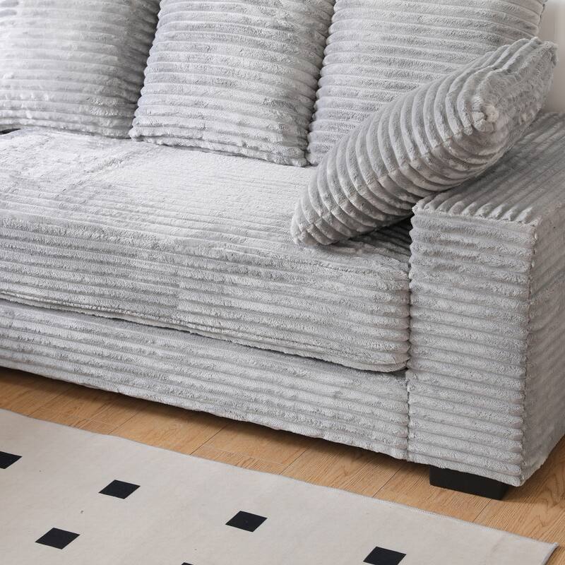 108.66" Thickened Corduroy Sectional Sofa with Storage Ottoman & Throw Pillows