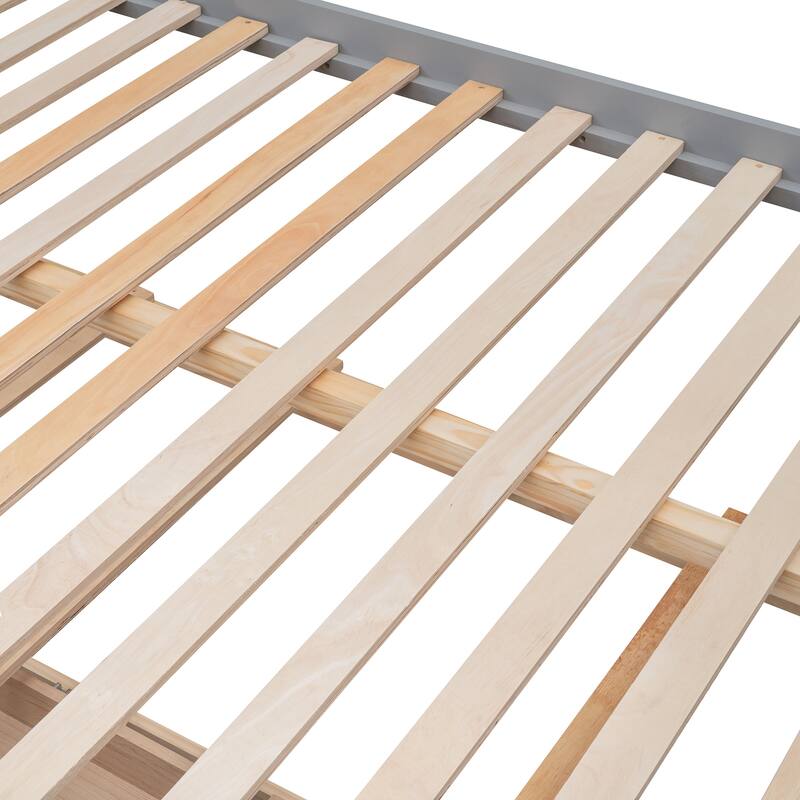 Space-Saving Twin-Over-Full Bunk Bed with Trundle and Drawers, Gray