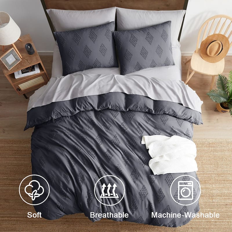Nestl Boho Tufted Embroidery Double Brushed Duvet Cover with Button Closure