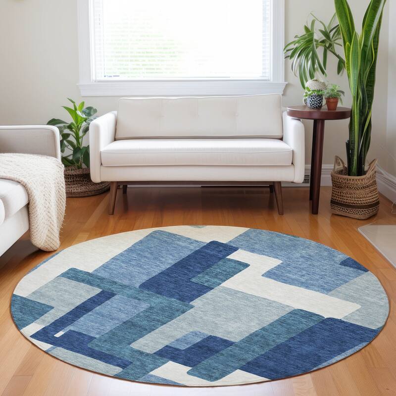 Premium Washable Super Soft Modern Geo Mayfield Rug - Blue - 8' x 8' - Round