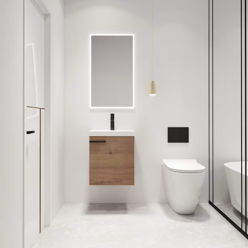 Malwee 18" Floating Bathroom Vanity, Mini Wall Mounted Bathroom Vanity with Ceramic Sink and Soft Close Door