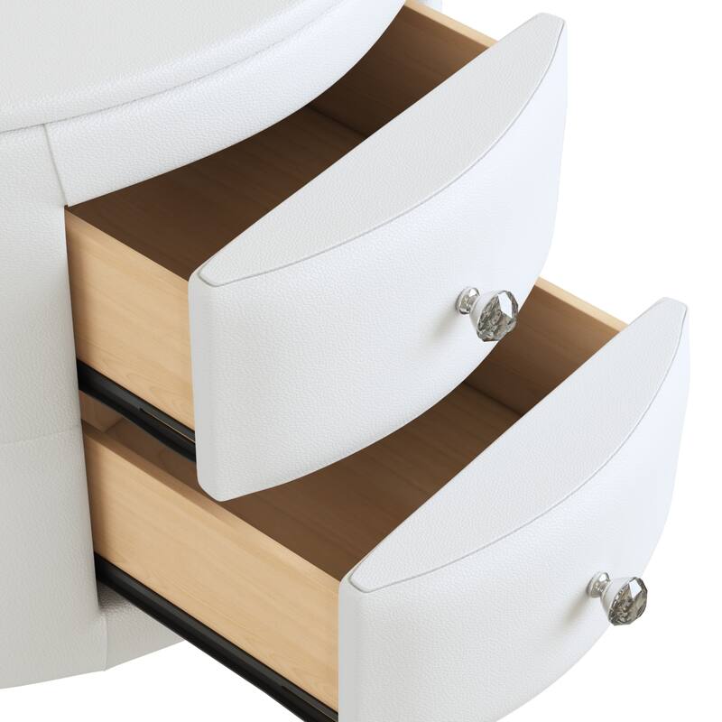 Elegant PU Nightstand with 2 Drawers and Crystal Handle,Fully Assembled Except Legs&Handles